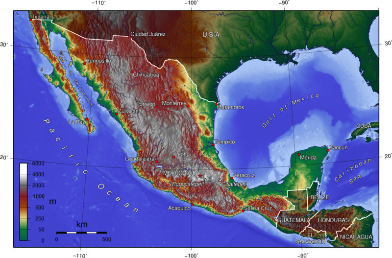 Topography Map of Mexico (Map via Wikipedia Commons)